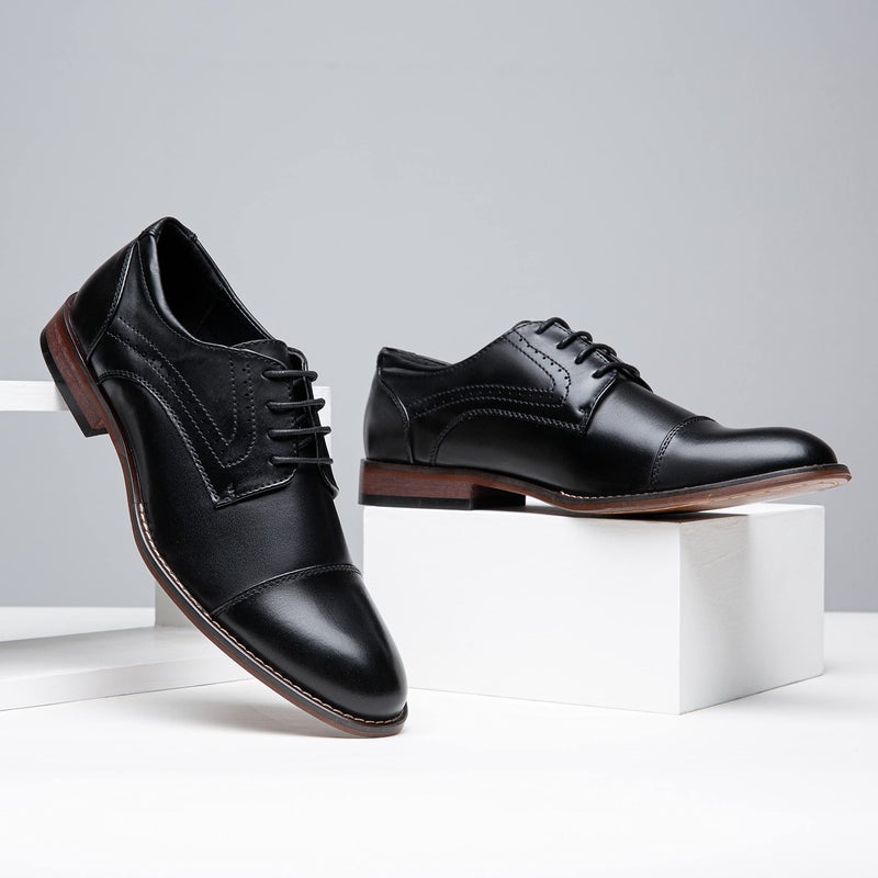 Vostey Men's Dress Shoes Black Classic Cap Toe Brogue Men Oxfords (BMY636 Black Size 13) - Image 3